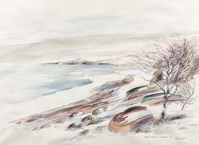 BENGT ANDERSSON RÅSSBYN. AKVARELL, "Båtar i vila II Strandbynäs", signerad, daterad-80.