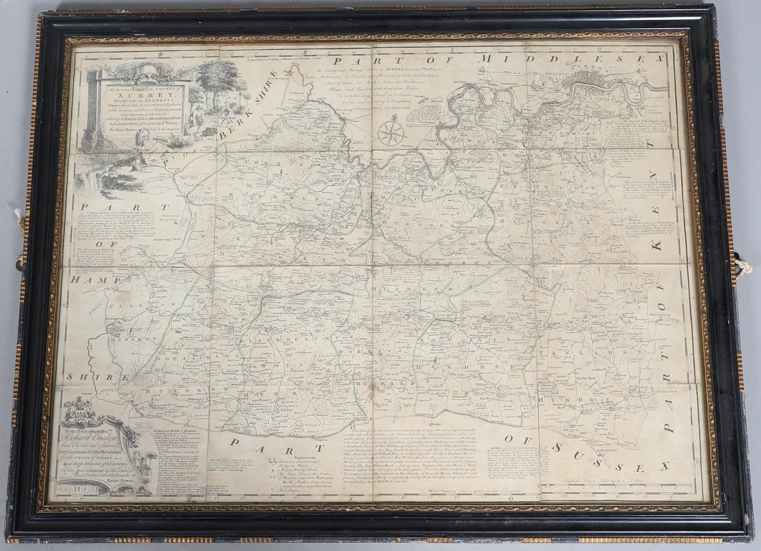 EMANUEL BOWEN. An Accurate Map of the County of Surrey, c. 1760. — Maps — Lawrences Auctioneers