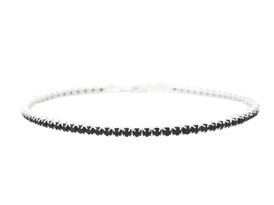 TENNISARMBAND, sterlingsilver, svarta cubic zirconia, längd 17-20 cm, vikt 3,7 g. — Smycken/Armband — Kaplans