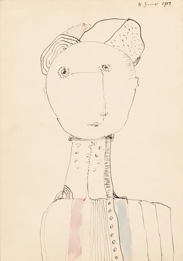 HENRI SERT. Porträtt, blandteknik, signerad och daterad 1959.