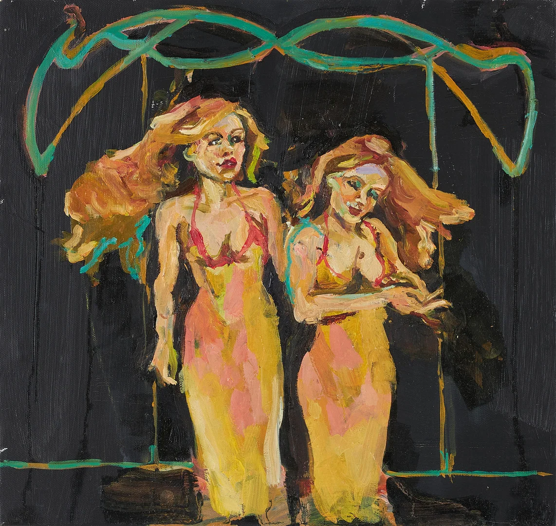 ELIN KÄLLMAN. Två kvinnor, olja på duk, a tergo signerad och daterad 2025. — Paintings — Stockholms Auktionsverk Sickla