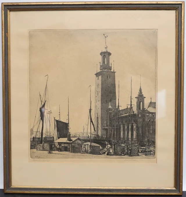 HARALD SALLBERG. Stockholms stadshus, etsning, signerad och daterad 1932.