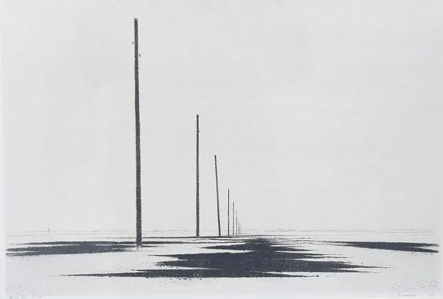 GUNNAR NORRMAN. Telefonstolpar. Originallitografi, signerad, numrerad 2/15, daterad 1955.