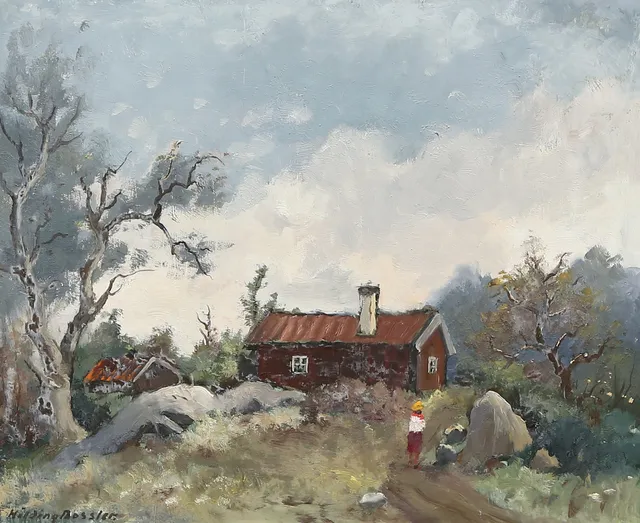 HILDING BOSSLER. olja på pannå, signerad.