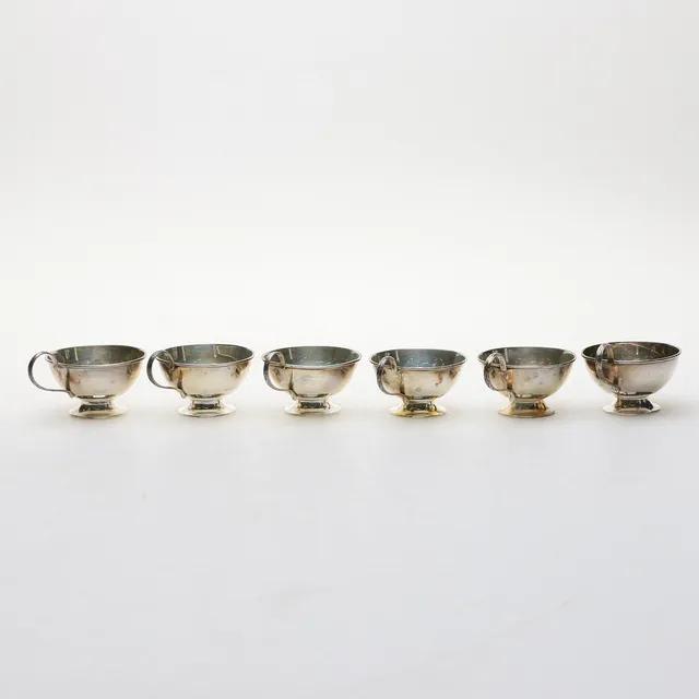 SUPKOPPAR, 6 st, silver, GAB, Stockholm, 1900-talets mitt. Vikt ca 190 g.