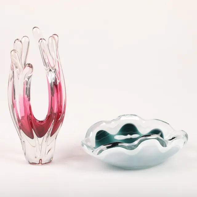 PAUL KEDELV. Skål samt vas, "Coquille", glas, Flygsfors.