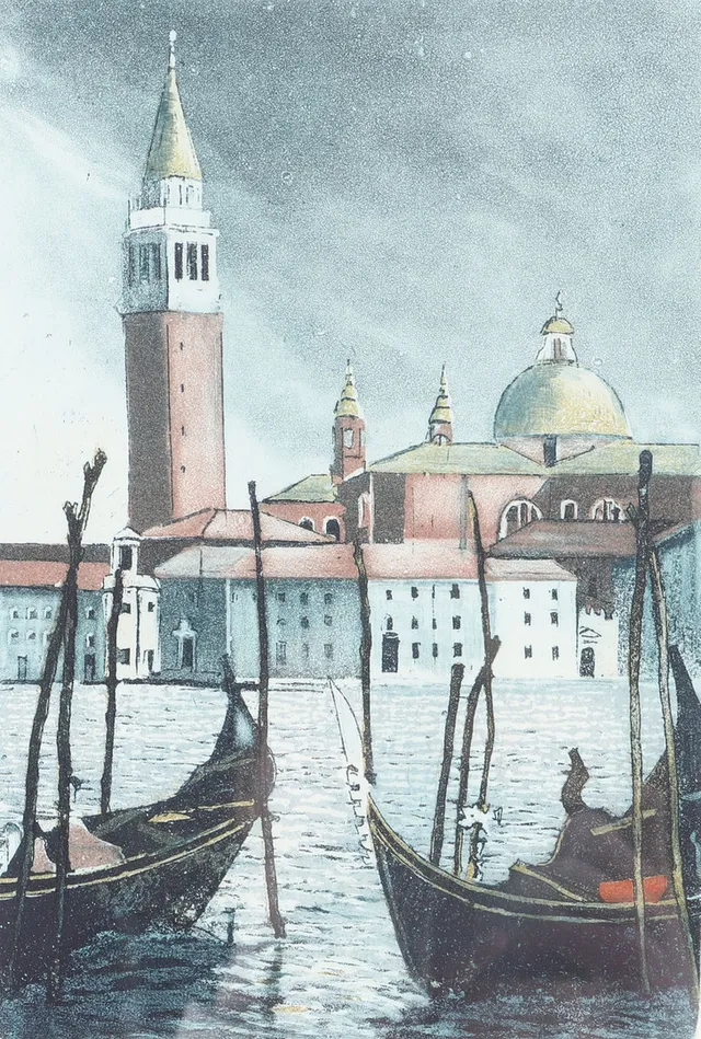 JOSEF SCHIBLI. Venedig, etsning, signerad.