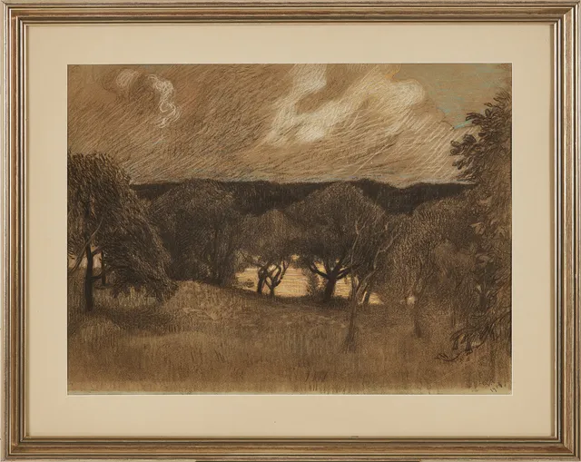 GUNNAR HALLSTRÖM. Landskap, blandteknik, monogramsignerad och daterad GH 1901.