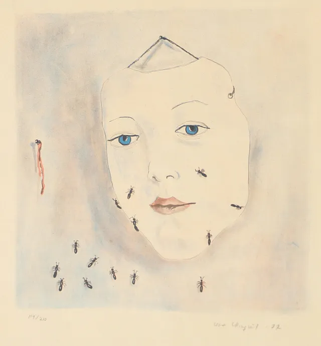 LENA CRONQVIST. Mask, färglitografi, signerad -77.