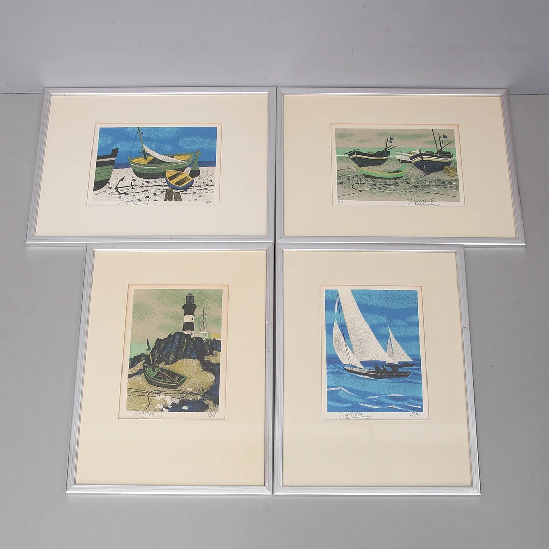YVES GANNE. (FRANKRIKE, FÖDD 1931) "4 motiv från havet", färglitografi, EA, signerade. — Engravings & Prints — Auktionshuset Thelin & Johansson