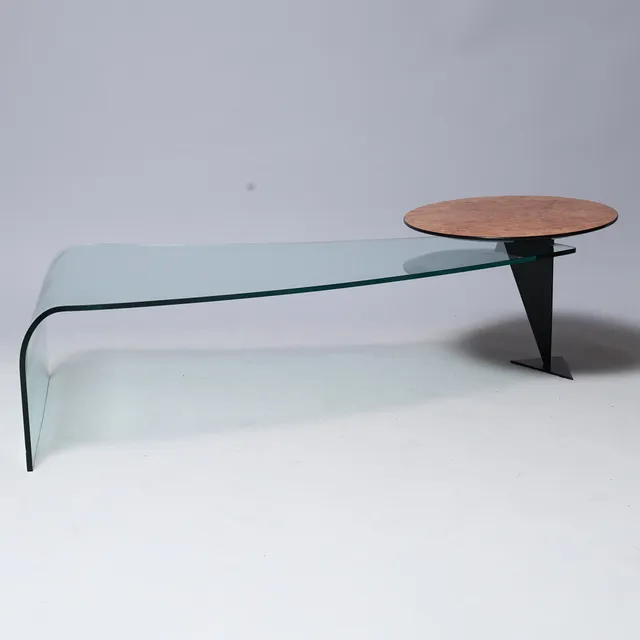 Skulpturelt sofabord af glas med justerbar top, Cattelan Italia, Italien.