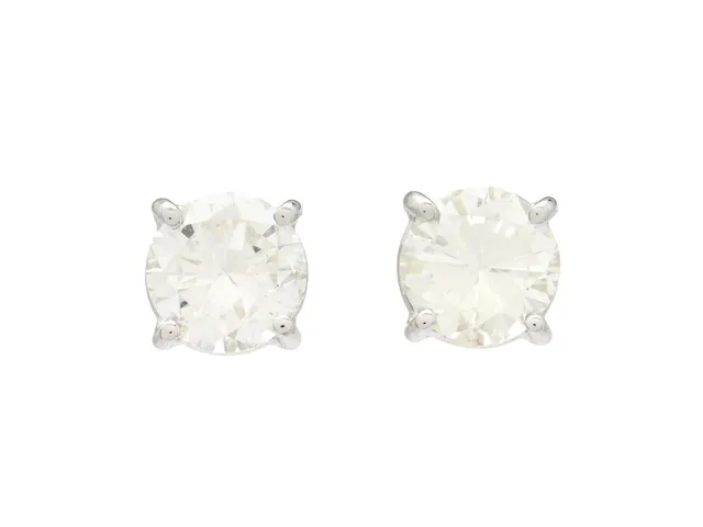 ENSTENSÖRHÄNGEN, 18K vitguld, 2 briljantslipade diamanter ca 1,19 ctv, ca W-Cr(H-J)/VS, vikt 2,1 g, stift, ena diamanten med liten skada på kuletten.