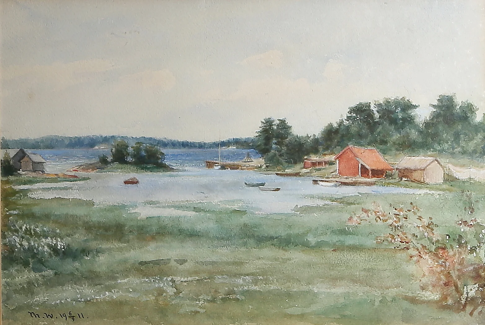 OIDENTIFIERAD KONSTNÄR. Akvarell, signerad "m.w." samt daterad 6/9 1911. — Paintings — Auktionshuset Kolonn