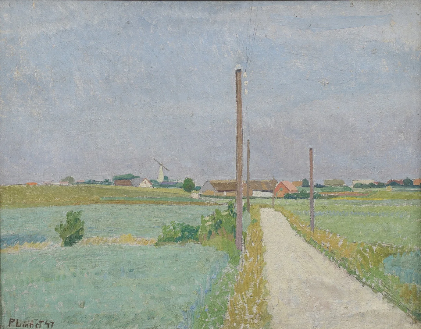 OIDENTIFIERAD KONSTNÄR. Vägen till byn, olja på duk, signerad och daterad 47. — Paintings — Växjö Auktionskammare