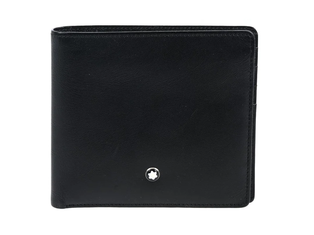 PLÅNBOK, MONT BLANC, svart läder, vit, svart logga, 10,5x9,5 cm, kort, sedel. — Accessoarer/Plånböcker — Kaplans