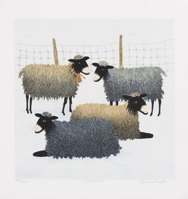 BIRGITTA MÅNGSÉN. "Systers får", litografi nr ea, signerad.