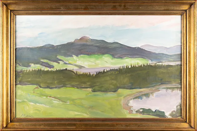 ELSA CELSING (1880-1974). olja på pannå, motiv från Jormvattnet, signerad och daterad 1948.