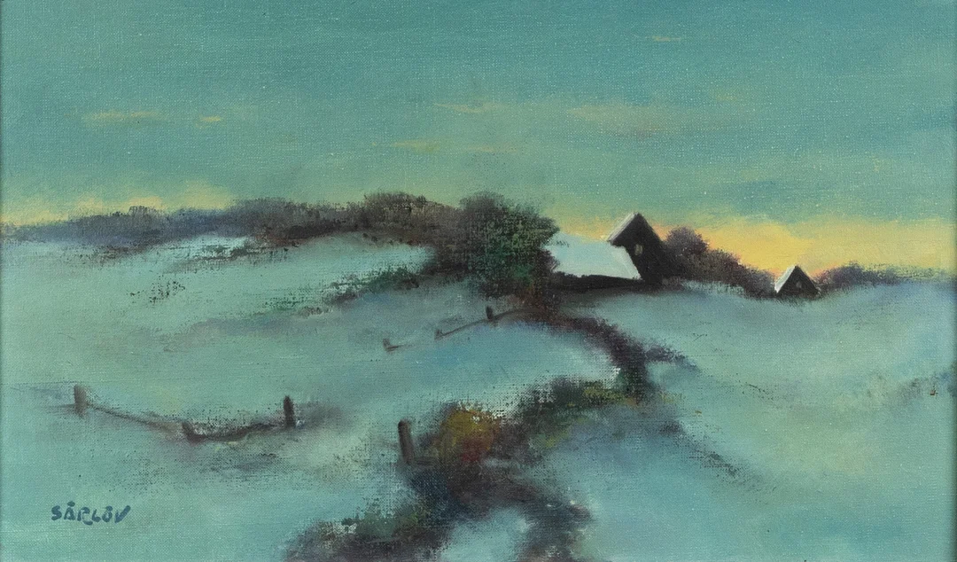 MALTE SÄRLÖV. Olja på duk, vinterlandskap, signard. — Paintings — Karljohan Auktioner