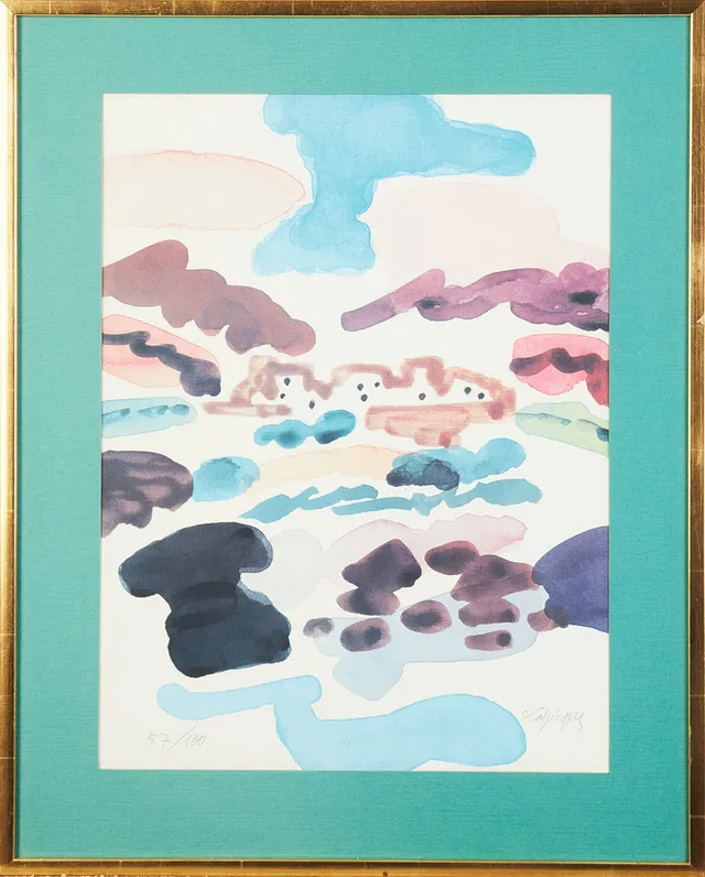 CHARLES LAPICQUE. Landskap, färglitografi, signerad Lapicque 57/100.