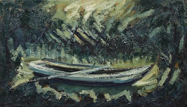 HANS LINDGREN. Båtmotiv. Olja på duk, signerad a tergo.