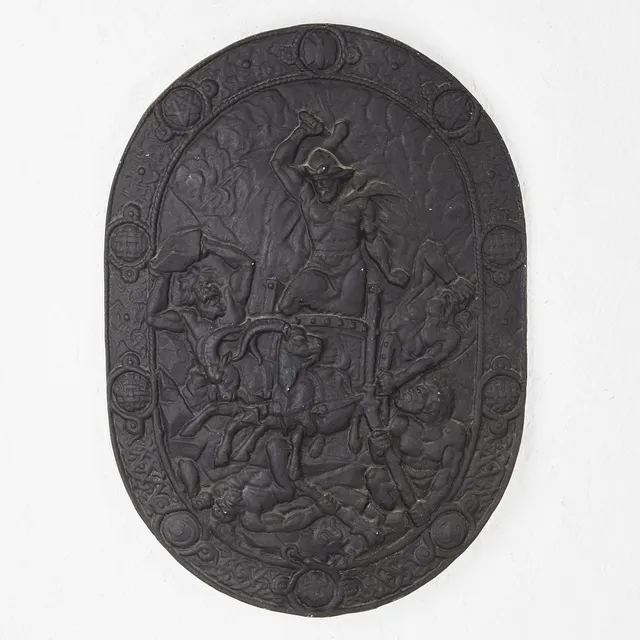 VÄGGSKÖLD, "Tors strid med jättarna", gjutjärn, 1900-tal.