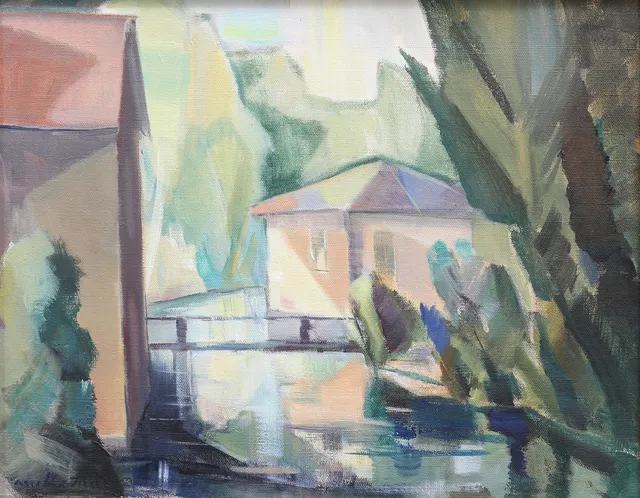 REUBEN HEDIN. Hus vid kanal. Olja på duk, signerad.