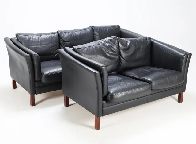 Danish furniture manufacturer: Two- and three-seater sofa, black leather