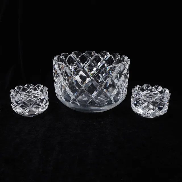 GUNNAR CYRÉN. Skål, Ljusstakar, 3 delar, glas, "Sofiero", Orrefors.