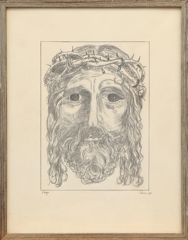 OIDENTIFIERAD KONSTNÄR. TECKNING, blyerts, Kristusfigur, signerad, 1960.