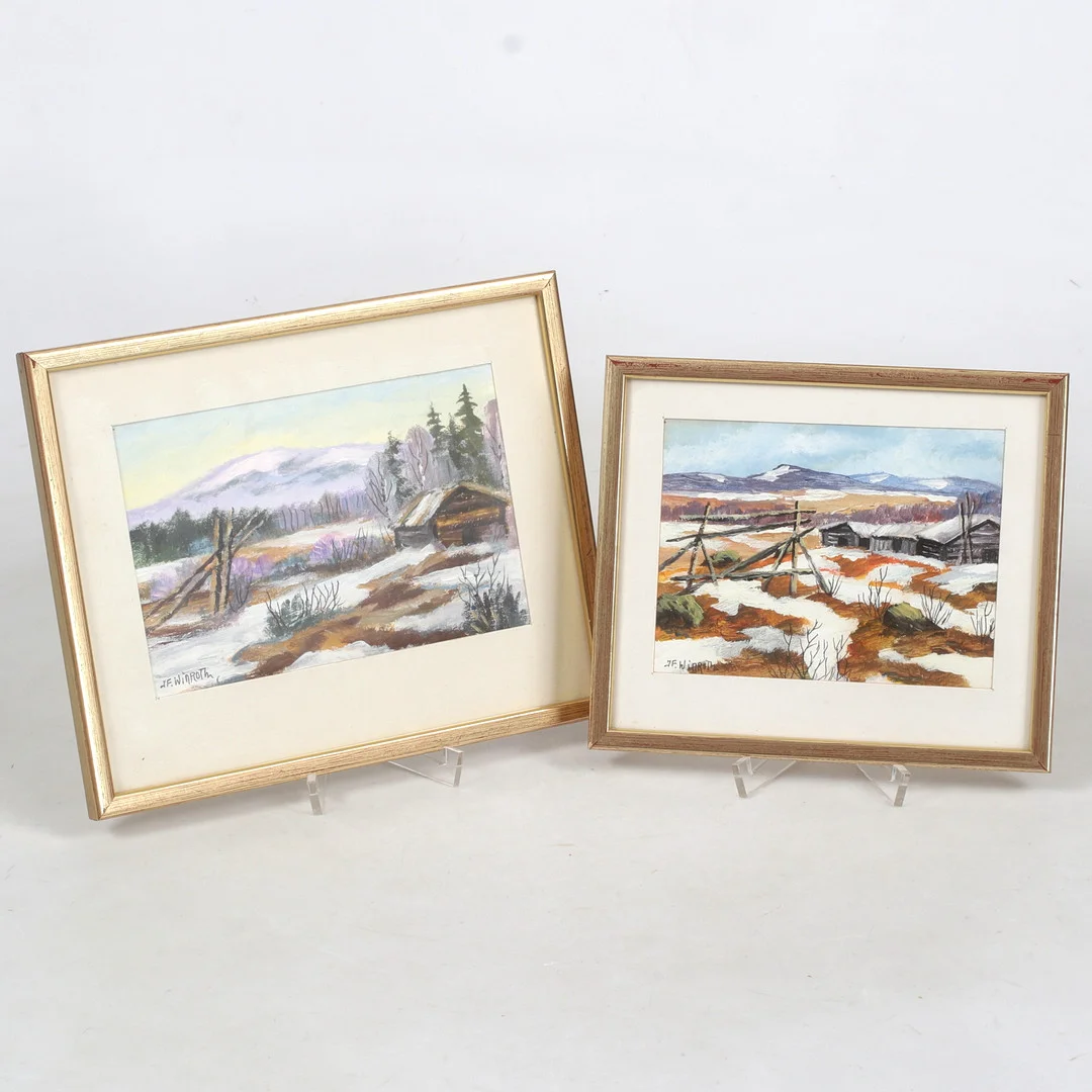 FINGAL WINROTH. Kompositioner, 2 st, blandteknik på papp, signerade. — Paintings — Stadsauktion Sundsvall