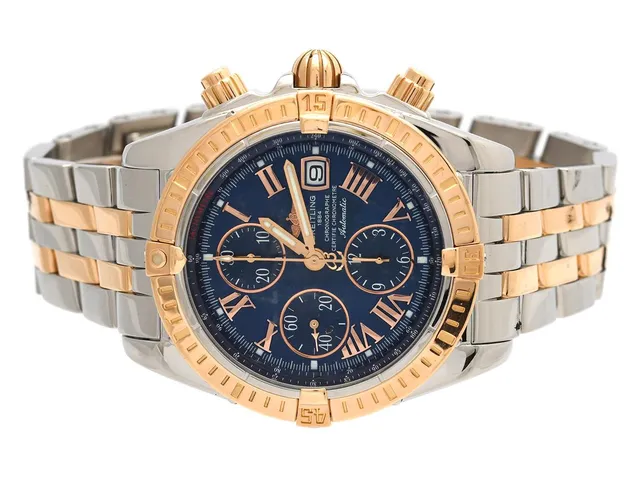 BREITLING, Chronomat Evolution, "Tachymetre", Chronometre, Cal 13 (ETA 7750), Verk nr. 2196001, Serie nr. 2196001, Ref nr. C1335612/C710, Boett nr. 4506B4, kronograf, herrur, 43,7 mm, stål/rosa guld, automatisk, safirglas, datum, skadad urtavla, Pilotlänk (stål/rosa guld), viklås, Ref nr. S5106/357C, servad maj 2023, cert, februari 2007, box (skadad), ytterkartong.