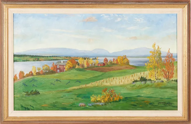 PAUL JONZE (1883-1973). Jämtländskt landskap med hus, olja på duk, signerad samt daterad 1926.