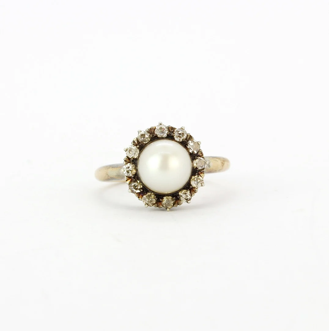 ANTIQUE PEARL AND OLD CUT DIAMOND CLUSTER RING. — Rings — Chalkwell Auctions
