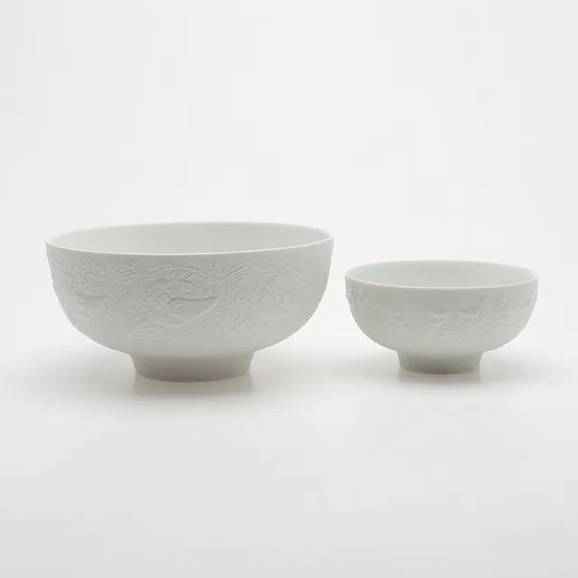 BJÖRN WIINBLAD. SKÅLAR, TVÅ STYCKEN, "ZAUBERFLÖTE", PORSLIN, ROSENTHAL.