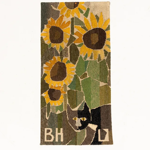BIRGER HALLING. Katt och solros, väv, signerad BH.