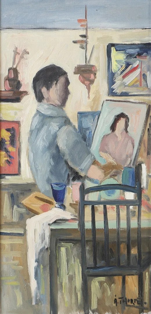 ÅKE THORPE. I ateljén, olja på duk, signerad Å. Thorpe.