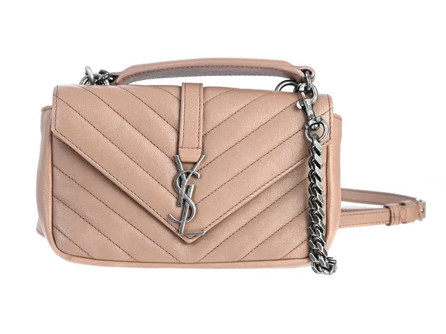 VÄSKA, SAINT LAURENT, College Bag, brunt/beige läder, mörka beslag, 18x11x3 cm, avtagbar axelrem, dustbag, doft.