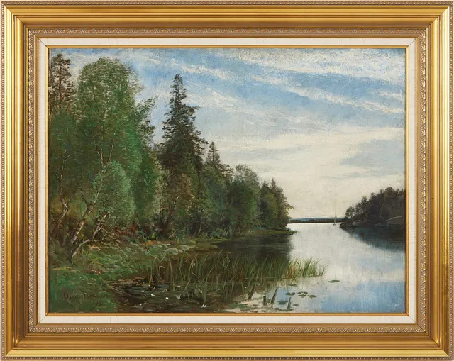 OSCAR TÖRNÅ (1842-1894). Insjölandskap, olja på duk.
