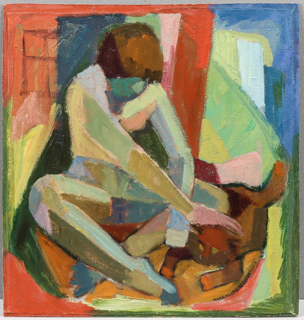 MARGARETA WALLIN. Kvinna med katt. — Paintings — Karlstad Hammarö Auktionsverk