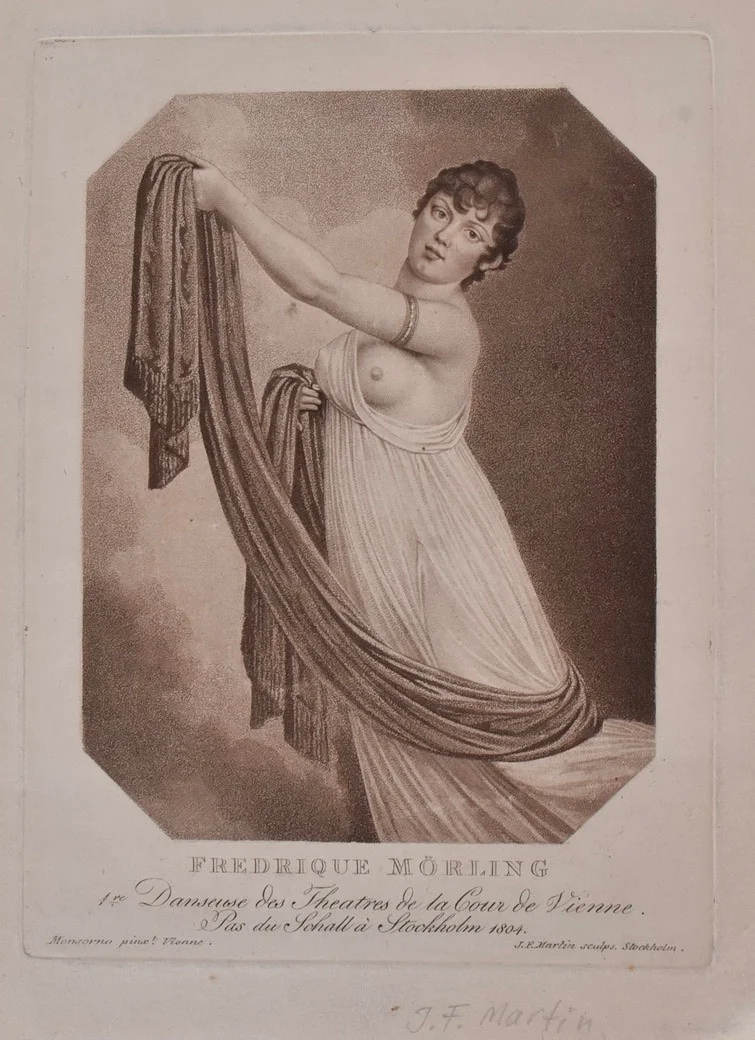 JOHAN FREDRIK MARTIN. akvatint, roulettegravyr och linjeetsning i sepia, porträtt av Fredrique Mörling. — Engravings & Prints — Halmstads Auktionskammare