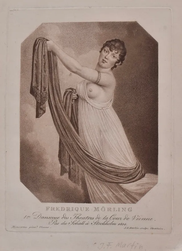 JOHAN FREDRIK MARTIN. akvatint, roulettegravyr och linjeetsning i sepia, porträtt av Fredrique Mörling.