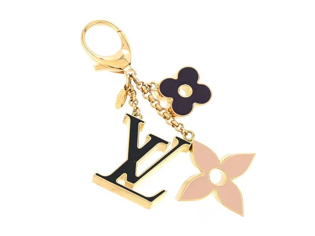 NYCKELRING, LOUIS VUITTON, Fleur de Monogram Bag Charm, gulmetall, brun, svart, beige emalj, längd 14 cm dustbag, ask.