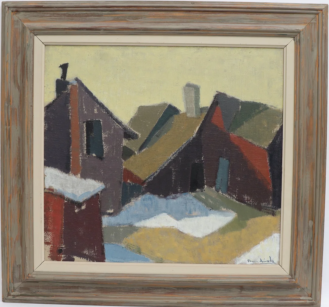 PAAVO AIROLA. Vinterbild med hus, oljemålning på duk, signerad. — Paintings — Falun Auktionsbyrå