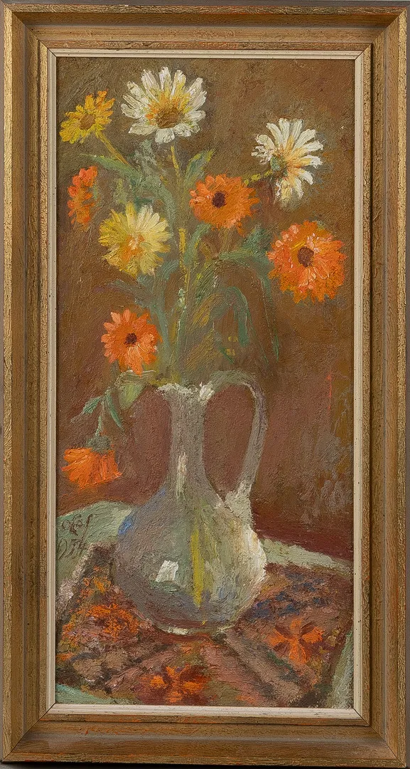OLOF ÅGREN (1874-1962). Olja på pannå, blomsterstilleben, signerad och daterad Olof 1954.