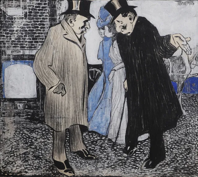 AXEL TÖRNEMAN. Figurer på gata. Blandteknik, signerad.