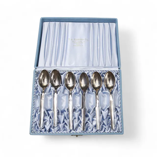 KAFFESKEDAR silver i fodral, 6 stycken, Finland.
