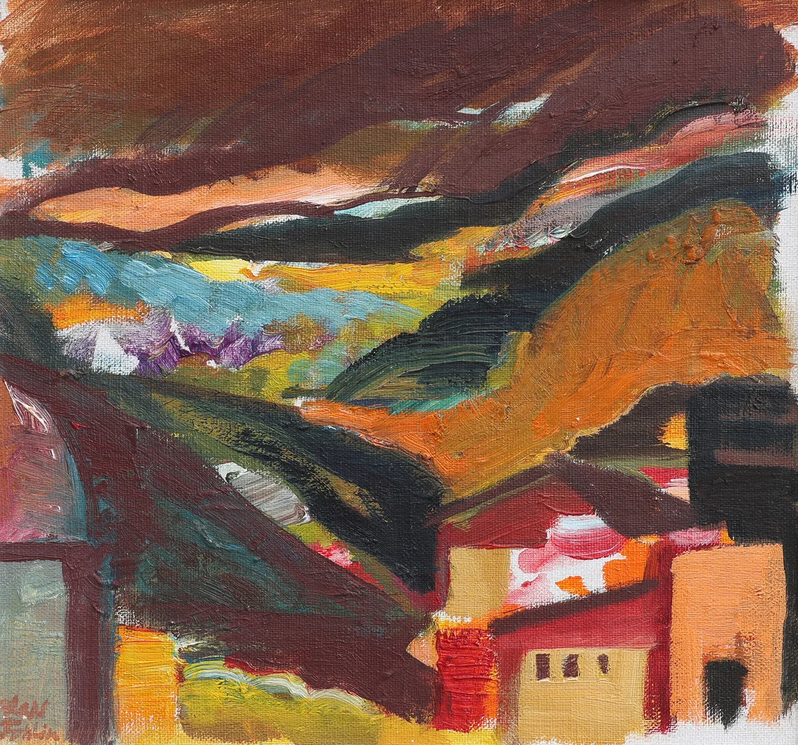 LARS FOHLIN. MÅLNING FRÅN KUMLA 5" OLJA PÅ PANNÅ, SIGNERAD. — Paintings — Crafoord Auktioner Lund