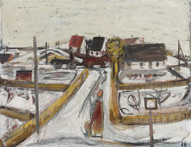 Winter landscape. Signed JH. Oil on canvas. 65×85 cm.