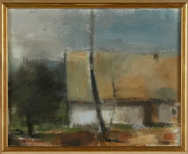 OWE EKELUND, (1922-2010). Landskap med hus, olja på duk, signerad O. Ekelund.