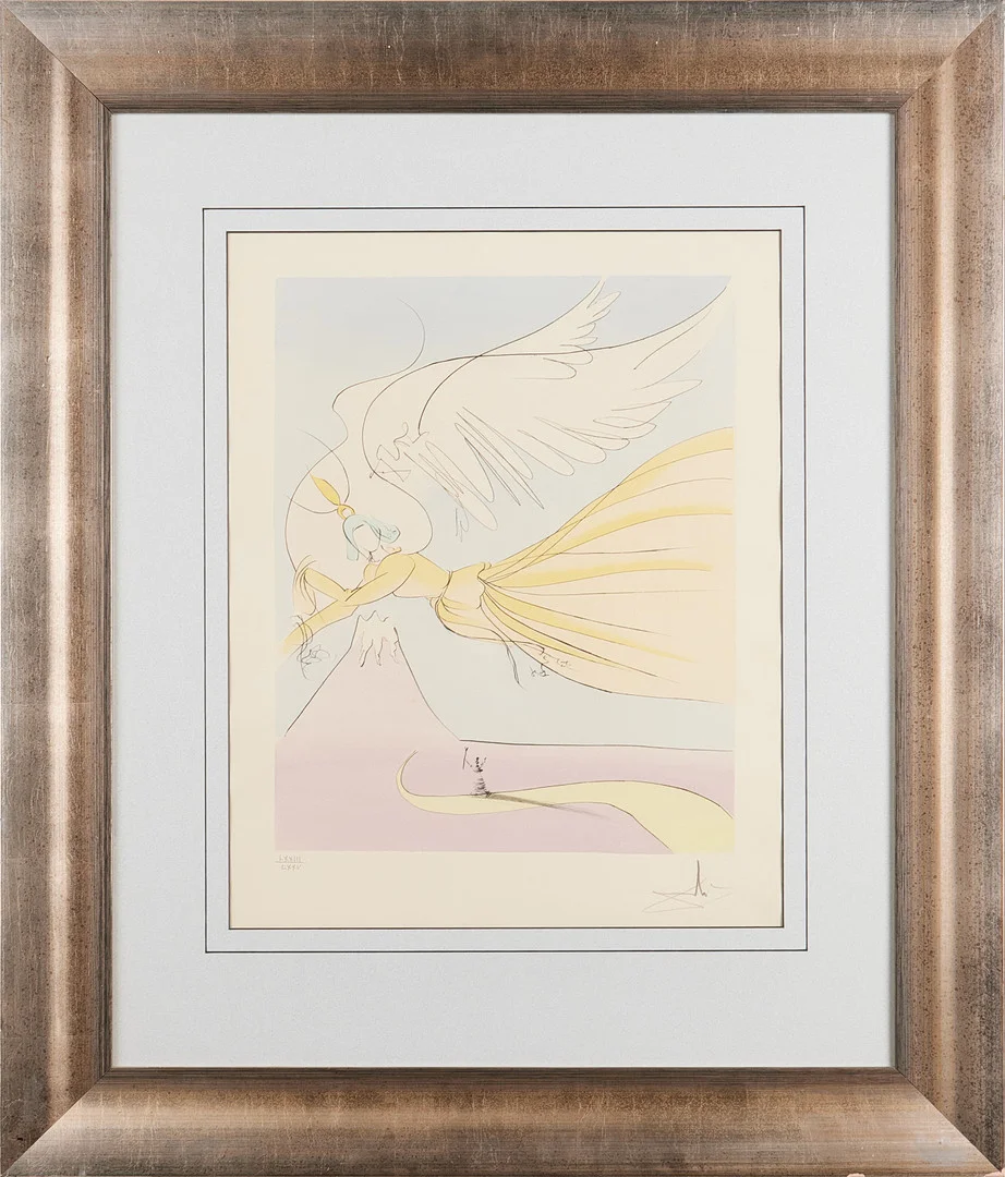SALVADOR DALÍ. Hagoromo (The Robe of Feathers) ur: Japanese Fairy Tales, etsning kolorerad med stencil, 1976. — Engravings & Prints — Stockholms Auktionsverk Magasin 5